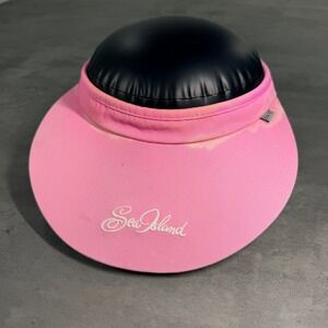Sea Island Sun Visor Women OS Pink Green Embroidered Retro Tennis Golf Hat
